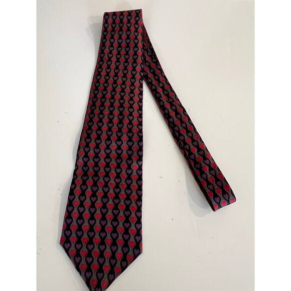 Executive of Boston Men's Silk Neck Tie Geometric Hearts Print Red & Purple JL - Picture 6 of 8